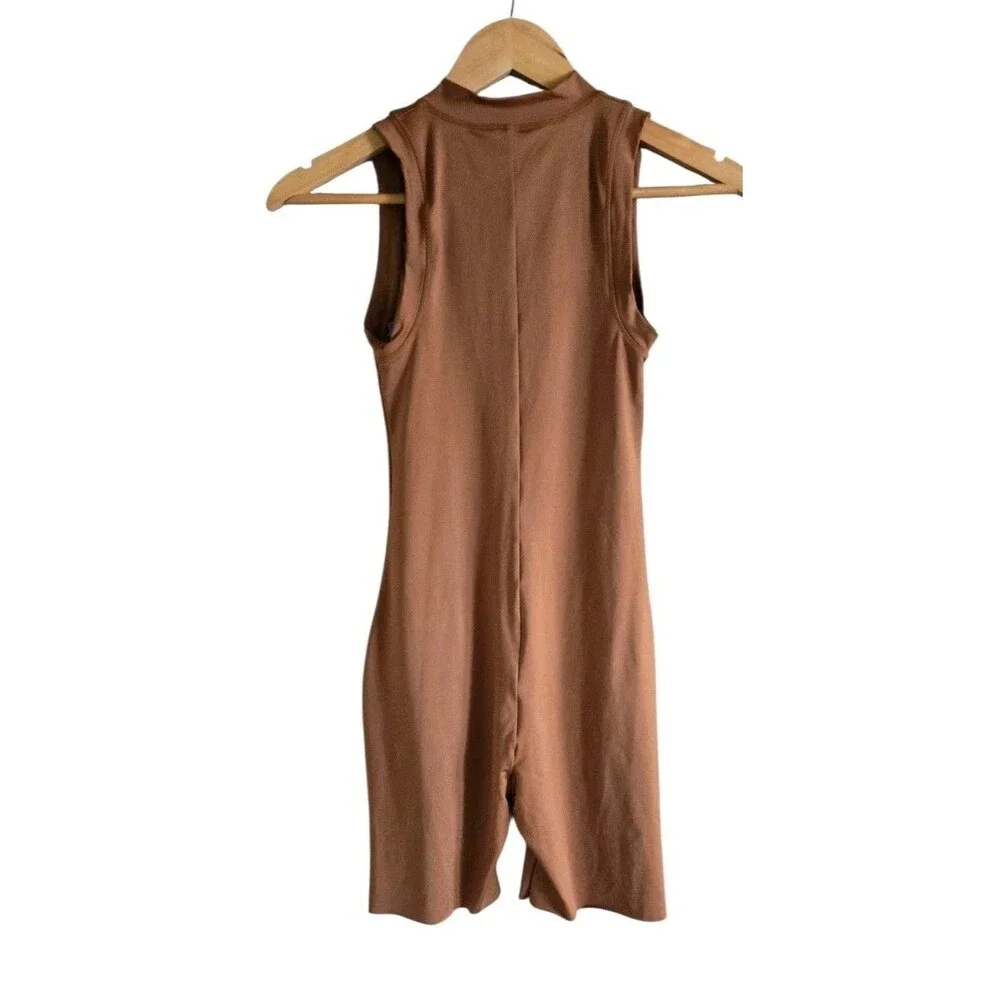 SKIMS Mock  Neck Zip Up Cycle Swimsuit  Almond Size Small